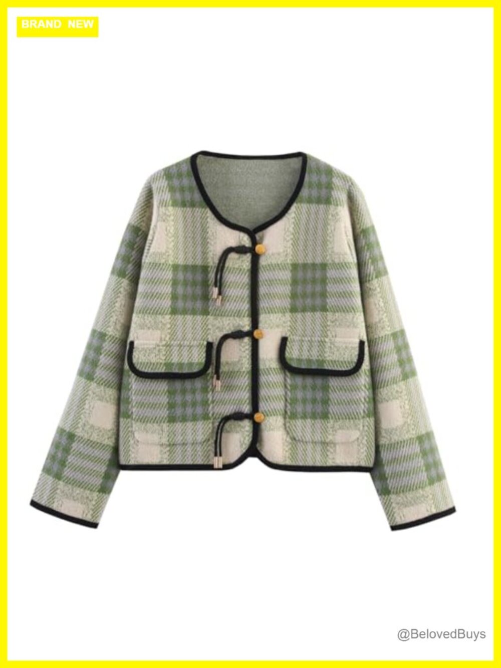 HOULENGS Women's Vintage Button Down Cardigan Sweater Plaid Print Long Sleeve